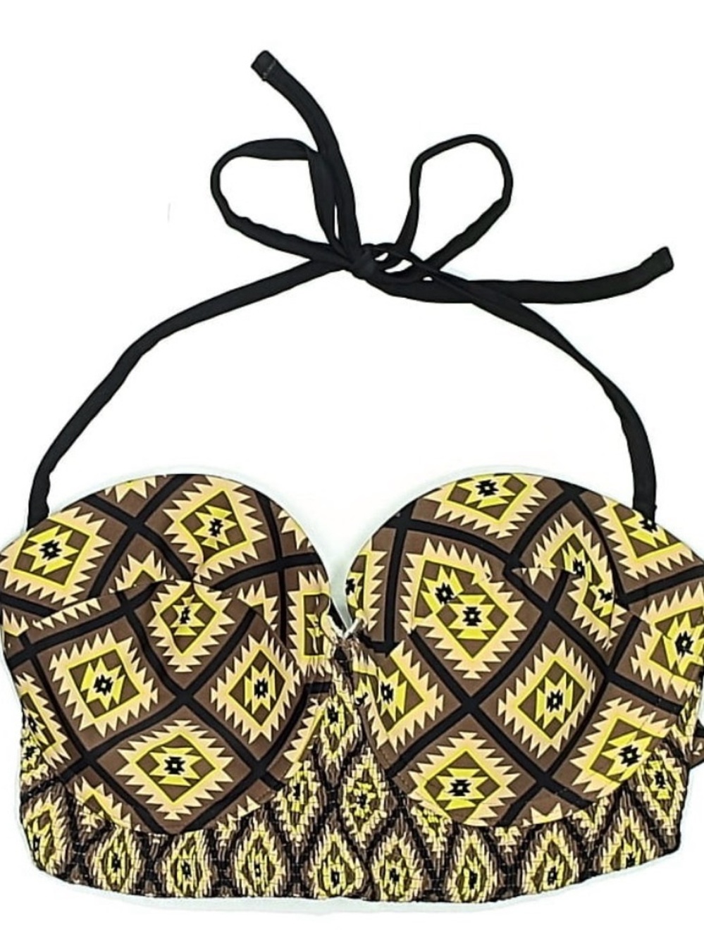 Tori Praver Swimwear Yellow Brown Tribal Bandeau Bikini Top